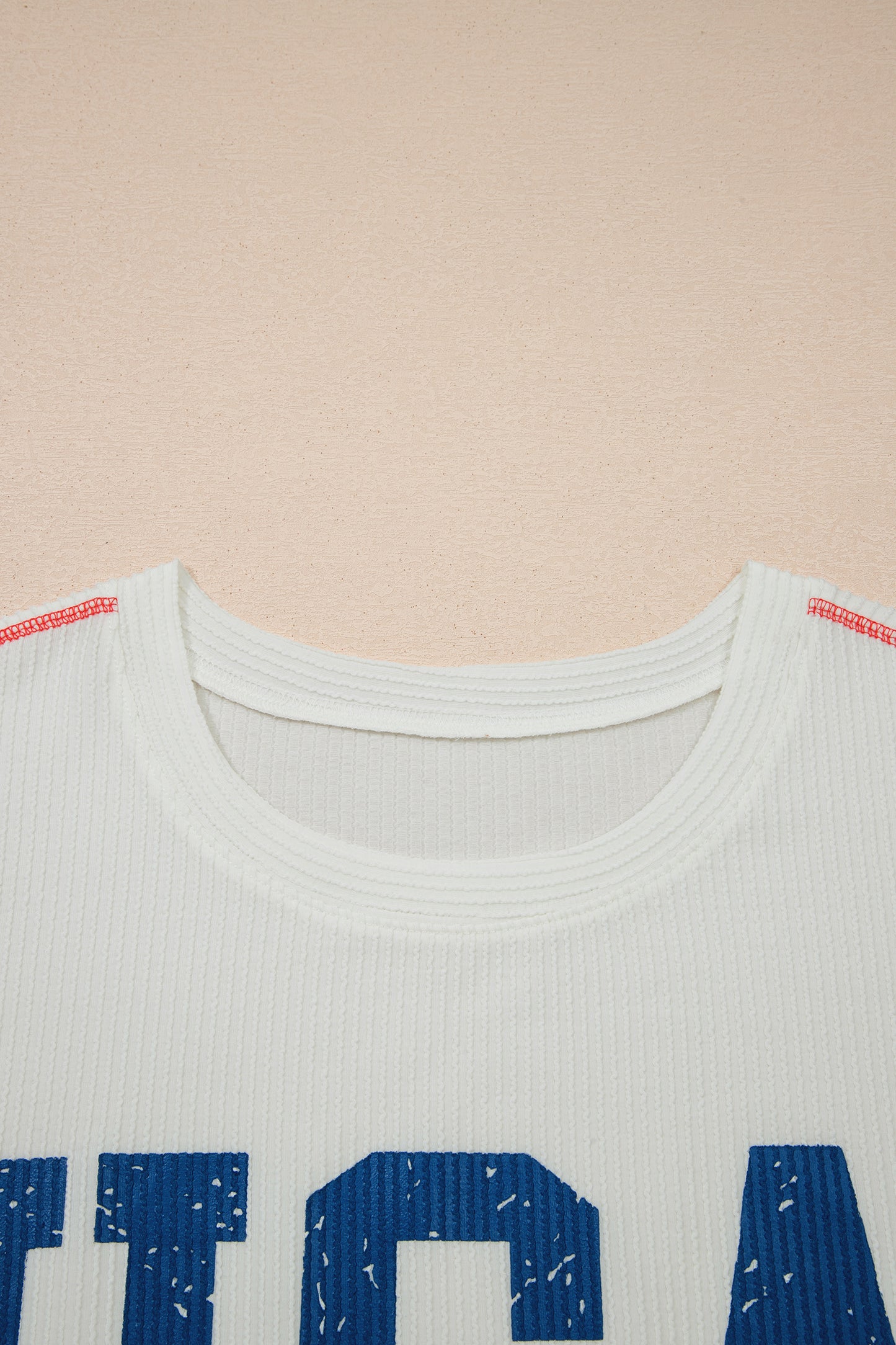 White Plus Size Twisted Rib Vintage USA Letter Printed T Shirt
